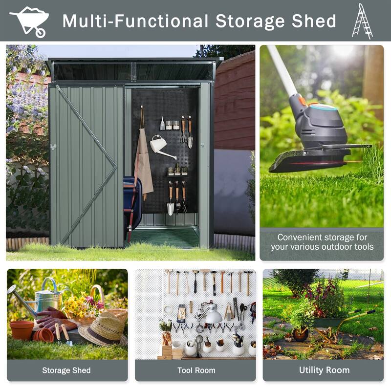 Rust-proof Outdoor Metal Storage Shed Garden Shed Waterproof Tool Shed, Hinged Door with a lanch, Corrosion-Resistant