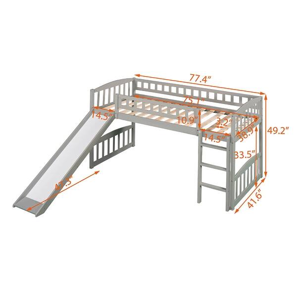 dimension image slide 1 of 2, Space-Saving Twin Loft Bed with Slide, Ladder, and Safety Guardrails, Sturdy Pine Wood Frame, Ideal for Kids