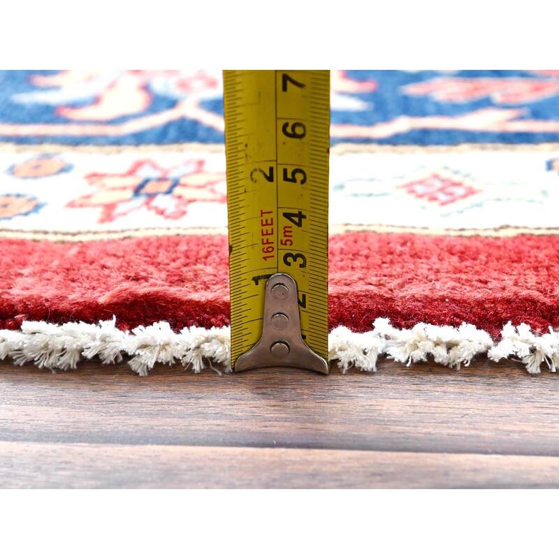 Shahbanu Rugs Rufous Red Denser Weave Special Kazak Geometric Design Veggie Dyes and Natural