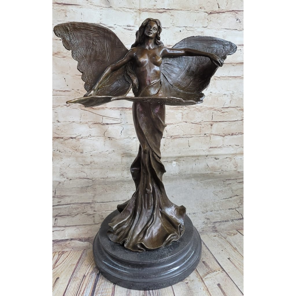 Young Butterfly Girl Rising Up From Flowing Robe With Arms Extended Bronze Gift