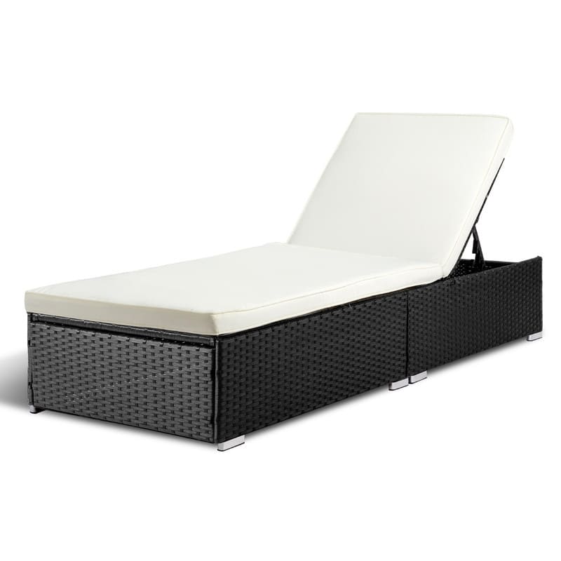Outdoor Wicker Single Chaise Lounge with Cushion - Black