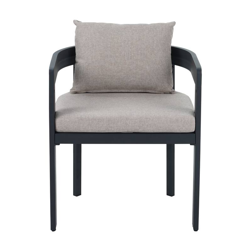 Roomfitters Elko Outdoor Aluminum Dining Chairs with High Density Foam Cushions, Dark Grey and Beige Set of 2