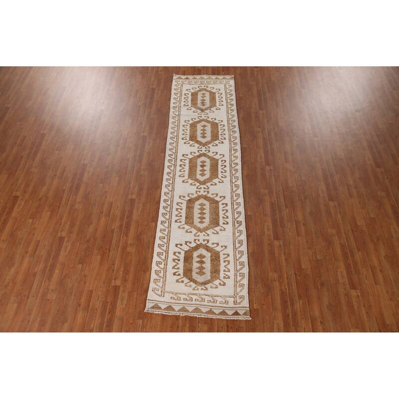 Tribal Anatolian Turkish Runner Rug Handmade Wool Carpet - 3'1"x 11'7"