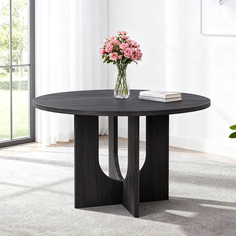 Modern Round Dining Table for 4, Farmhouse 47.3 inch Round Dining Table for Kitchen, Dining Room, Living Room - Antique Black - Antique Black