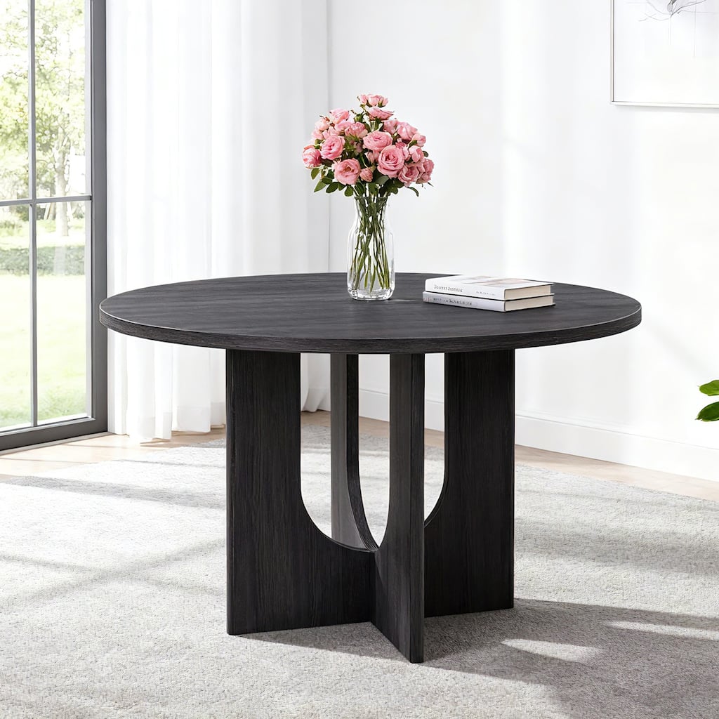 Modern Round Dining Table for 4, Farmhouse 47.3 inch Round Dining Table for Kitchen, Dining Room, Living Room - Antique Black