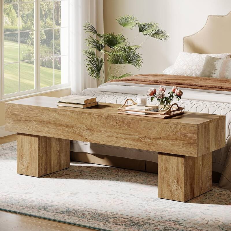 63“ Extra Long Dining/Entryway/End of Bed/Living Room/Hallway Farmhouse Wooden Bench - Brown