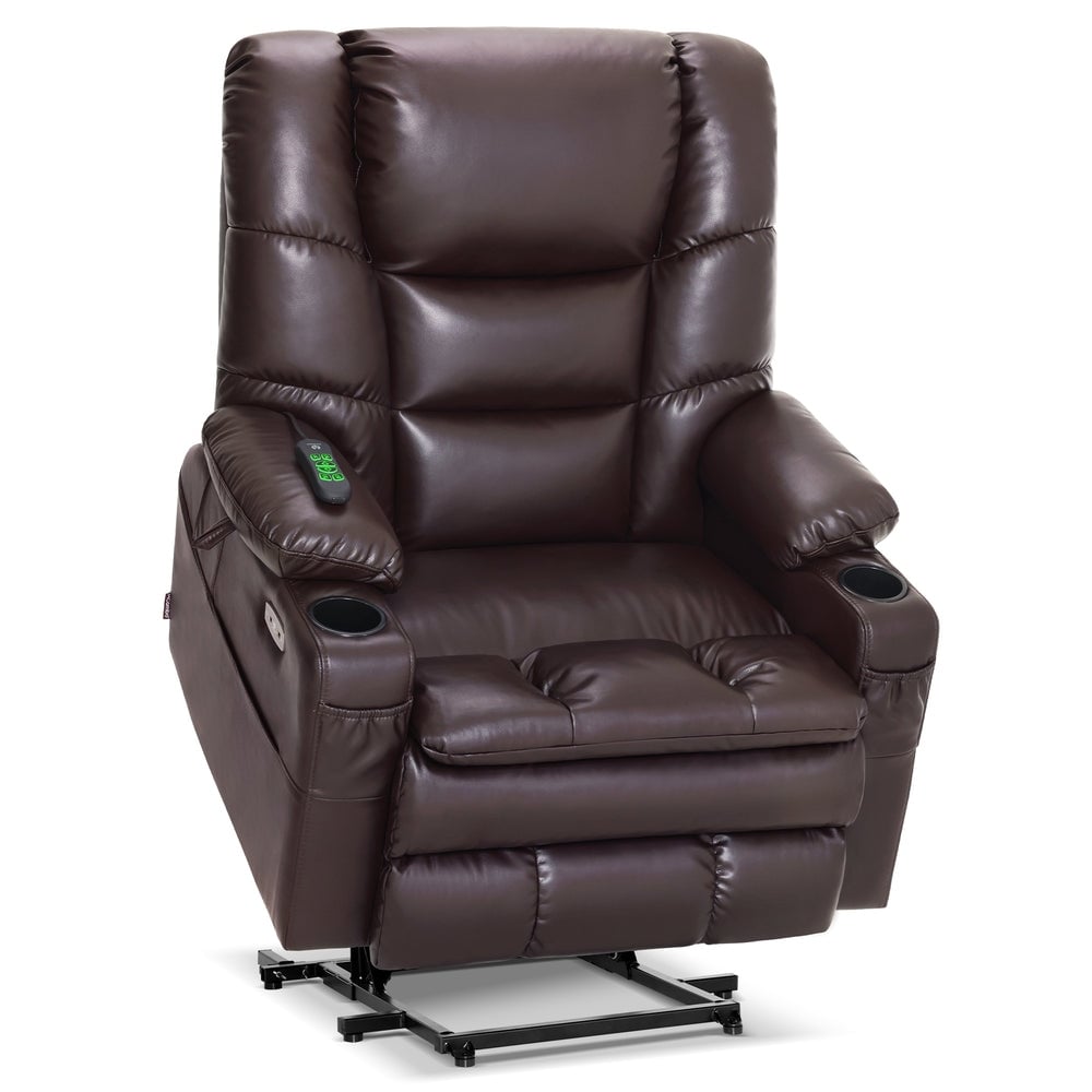 MCombo Large-Wide Dual Motor Power Lift Recliner with Massage and Dual Heating for Big and Tall Elderly, Faux Leather R7635
