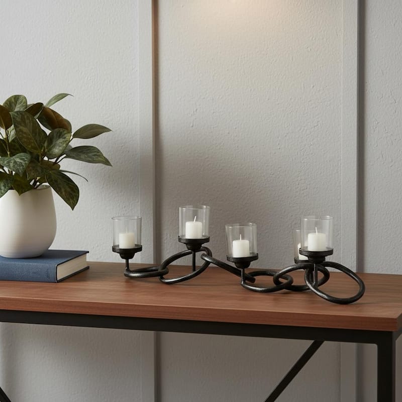5" Black Distressed Abstract Metal Tabletop Votive Candle Holder - Black
