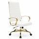 preview thumbnail 23 of 98, Benmar Ribbed Leather Executive High Back Office Chair with Gold Frame, Swivel, Tilt, Lumbar Support White