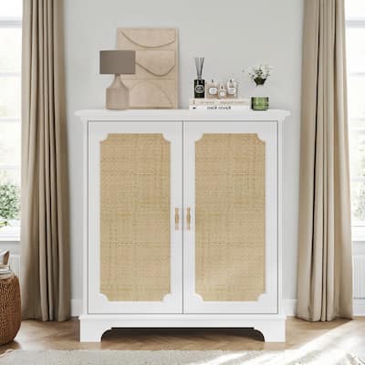 Sideboard Buffet Storage Liquor Cabinet with Rattan Decorated Doors