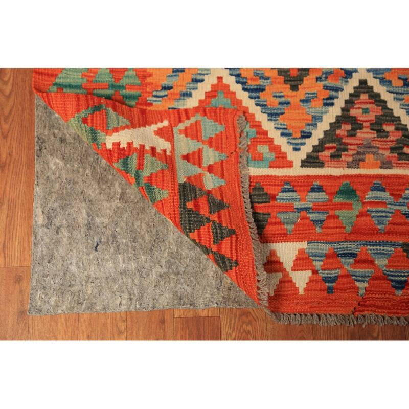 South Western Style Kilim Oriental Rug Flatweave Orange Wool Carpet - 8'3"x 9'11"