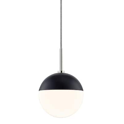Renee 1-light Polished Nickel and Black Pendant, Opal Glossy Glass