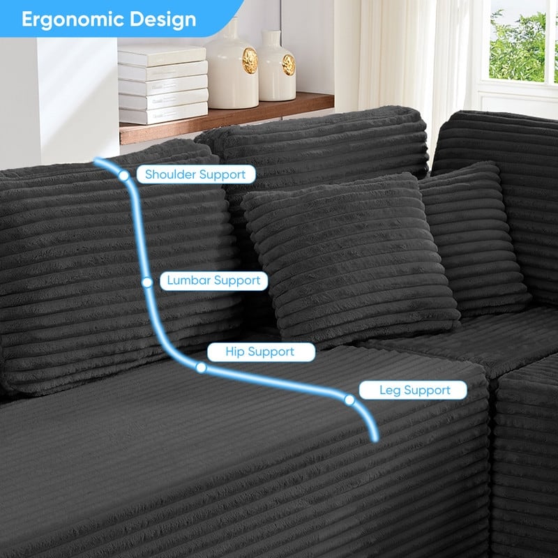 Corduroy 141'' Deep Seat Modular Sectional Sofa, Modern 8-Seater U-Shape Sofa Couch with Moveable Ottoman