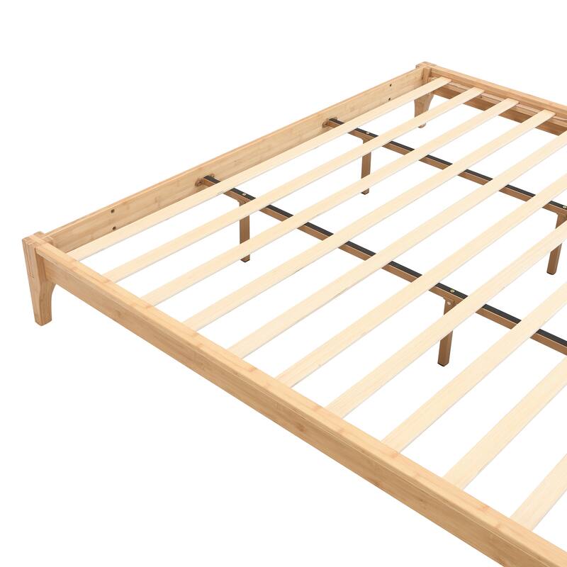 Bamboo Bed Frame Modern Platform Bed Wood Slat Support Low Profile Bed Open Frame with Under Bed Storage and Center Support Legs