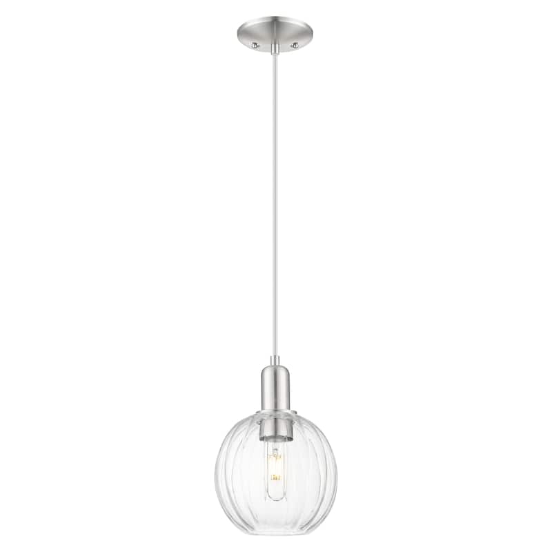 Innovations Lighting Downtown Urban - Preston - 1 Light 7" Globe Shade Cord Hung Mini Pendant - Clear Shade/Brushed Satin Nickel