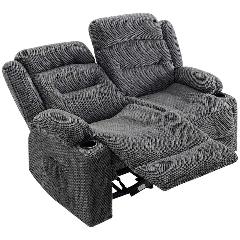 Grey Corduroy Recliner Loveseat with Vibration Massage, Lumbar Heat and USB Ports - 63 x 37 x 42.9 in