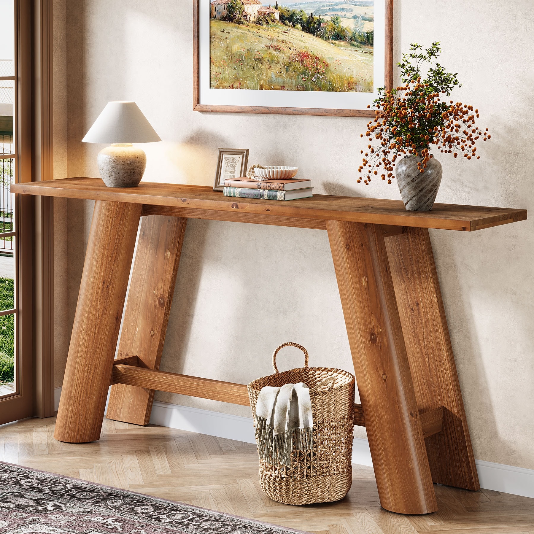 70.9" Long Farmhouse Solid Wood Console Sofa Table for Living Room