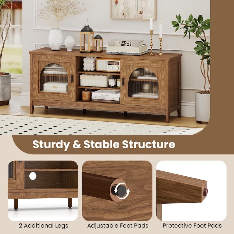 Modern Vintage TV Stand for TVs up to 65 Inches Entertainment Center with Adjustable Shelves and Cabinets - 59" x 15.5" x 25"