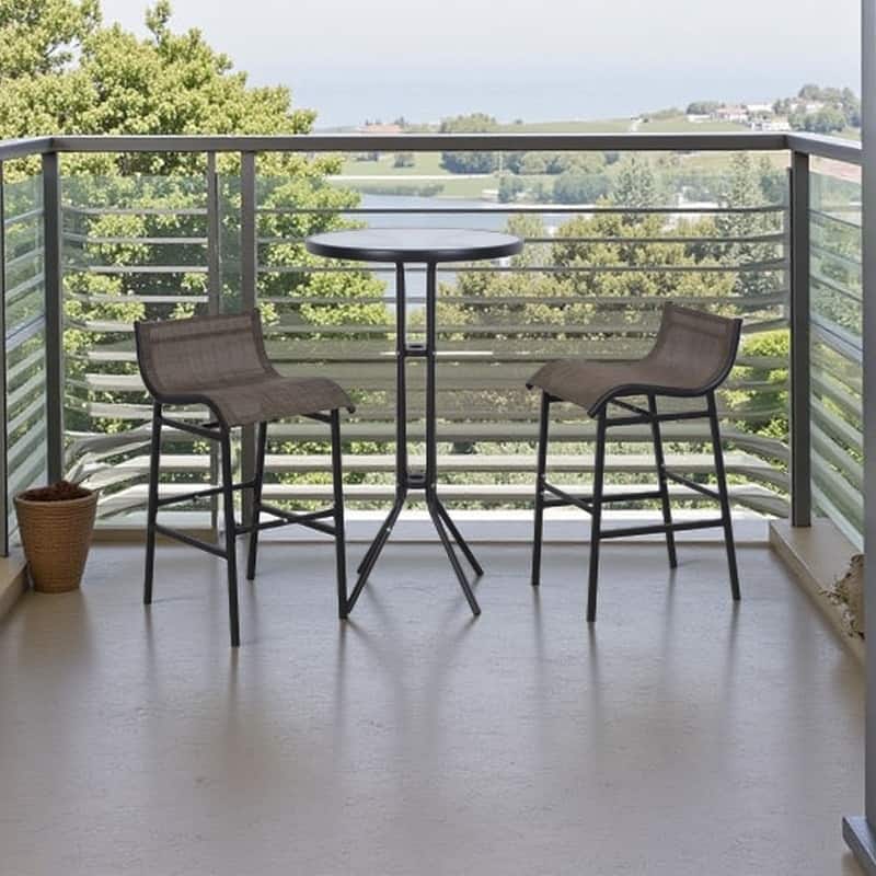 3-Piece Outdoor Pub Bistro Set with Round Glass-Top Table and 2 Bar Chairs, Weather-Resistant Patio Furniture for Garden聽