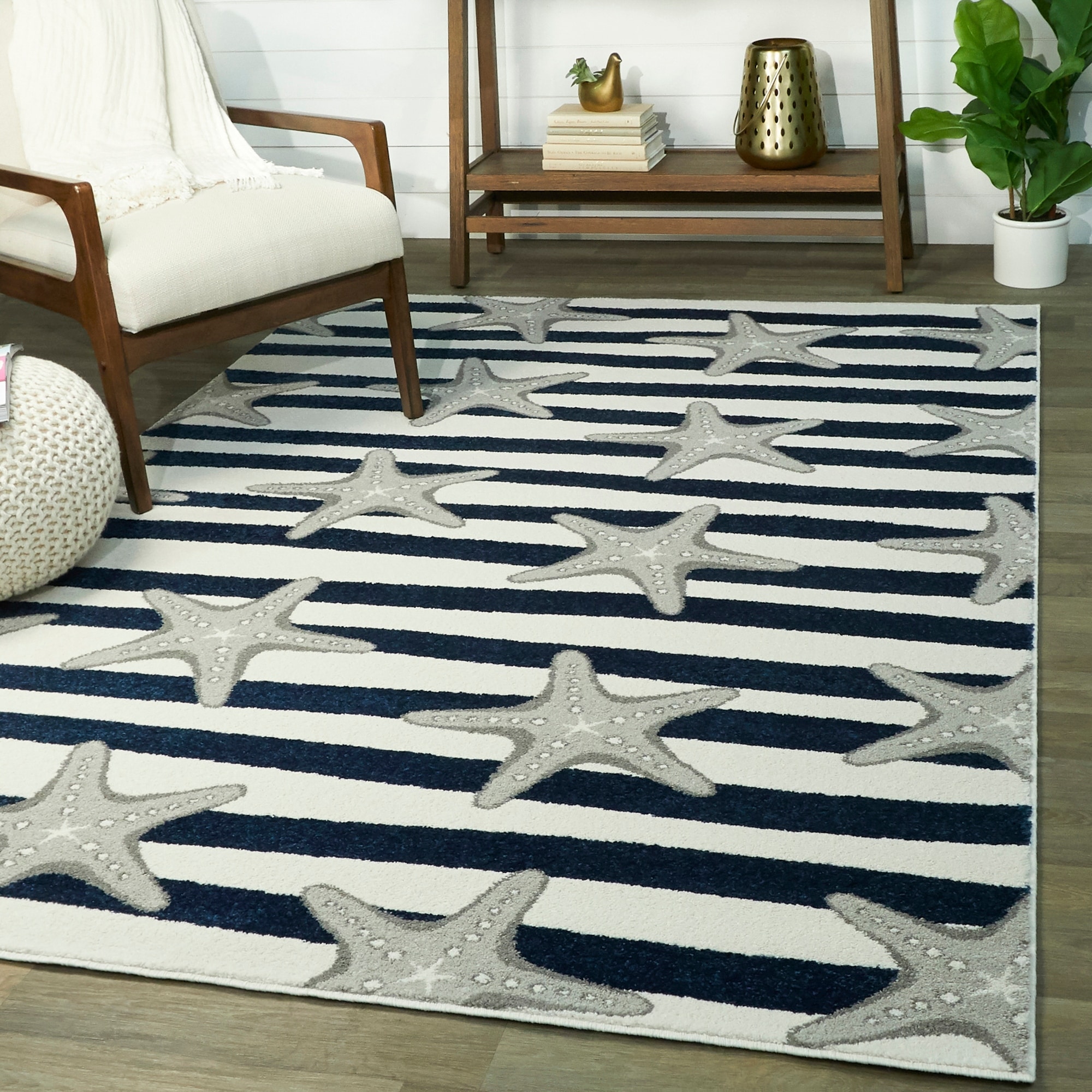 Sereia Starfish Coastal Striped Area Rug Overstock 30036616