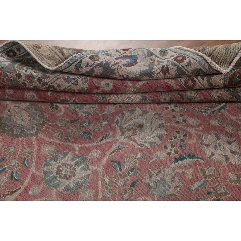 Distressed Tabriz Persian Vintage Rug Handmade Wool Carpet - 9'7"x 10'8"