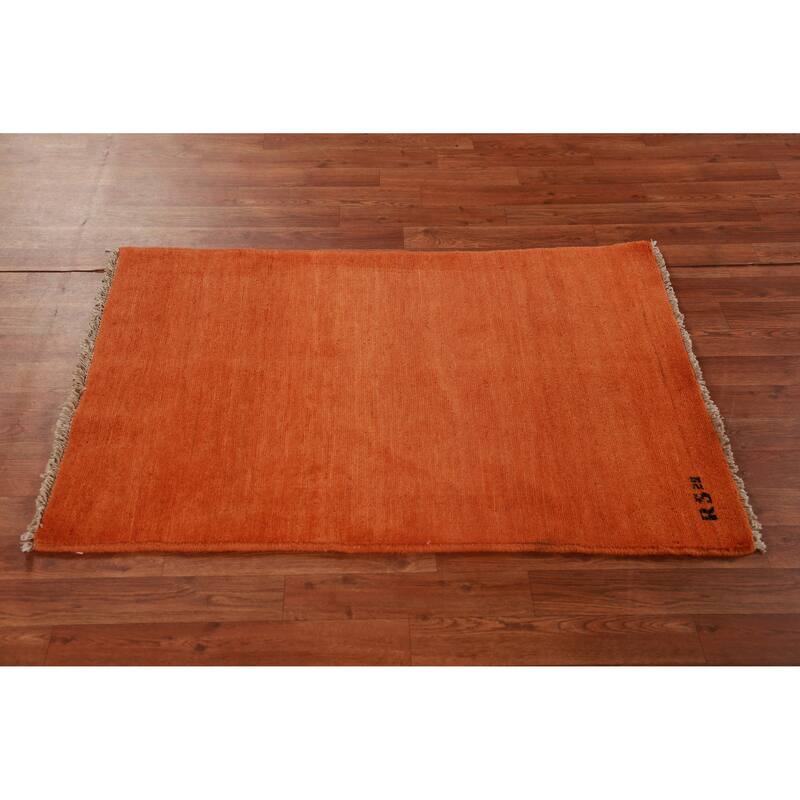 Modern Orange Gabbeh Oriental Accent Rug Hand-Knotted Wool Carpet - 2'9" x 3'11"