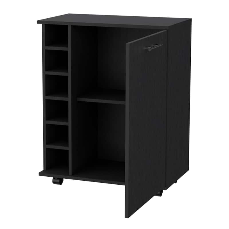 HomeRoots Black Rolling Bar Cart With Wine Storage - 25.80 in. x 32.30 in. x 14.70 in.