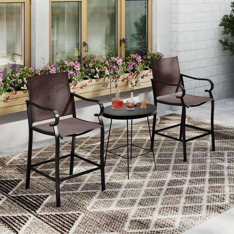 Gymax Outdoor Counter Height Bar Stools Set of 2 w/ Back Armrest &