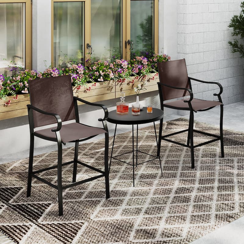 Gymax Outdoor Counter Height Bar Stools Set of 4 w/ Back Armrest &
