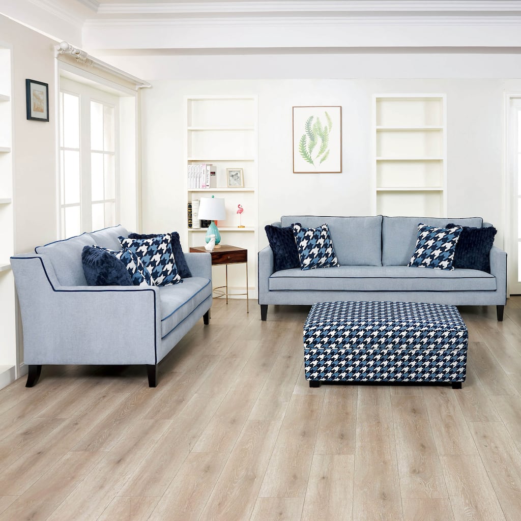 Furniture of America Gregen 3-Piece Grey Solid Wood Sofa and Ottoman Set with Pillows