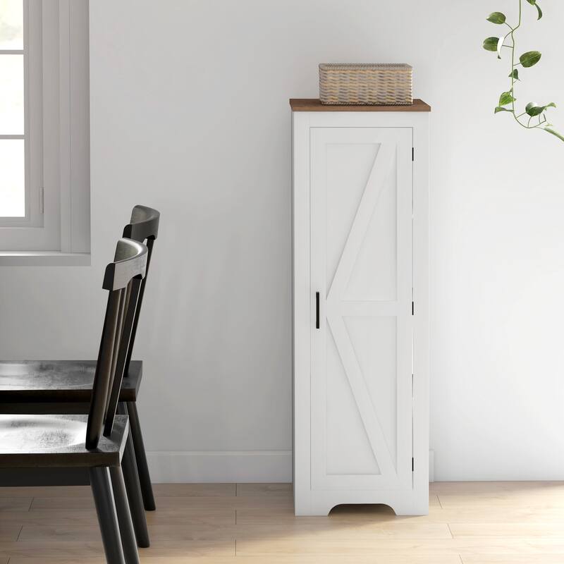 HOMCOM Farmhouse Storage Cabinet with Adjustable Shelf, Single Barn Door Accent Cabinet for Living Room