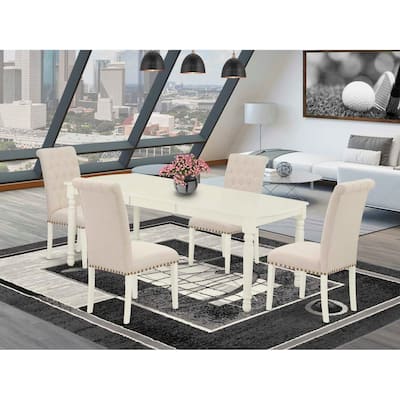 5-Piece Dining Set - Rectangle Table & 4 Parson Chairs - Linen White & Beige