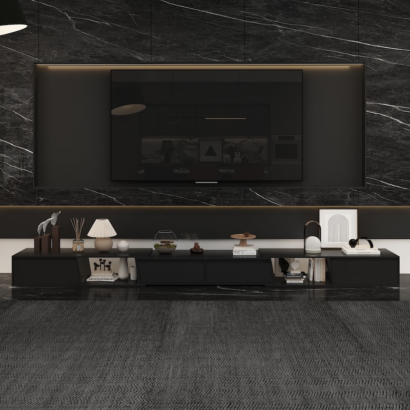 Expandable Entertainment Console - Stylish Design,95" to 138" TV Stand - Black
