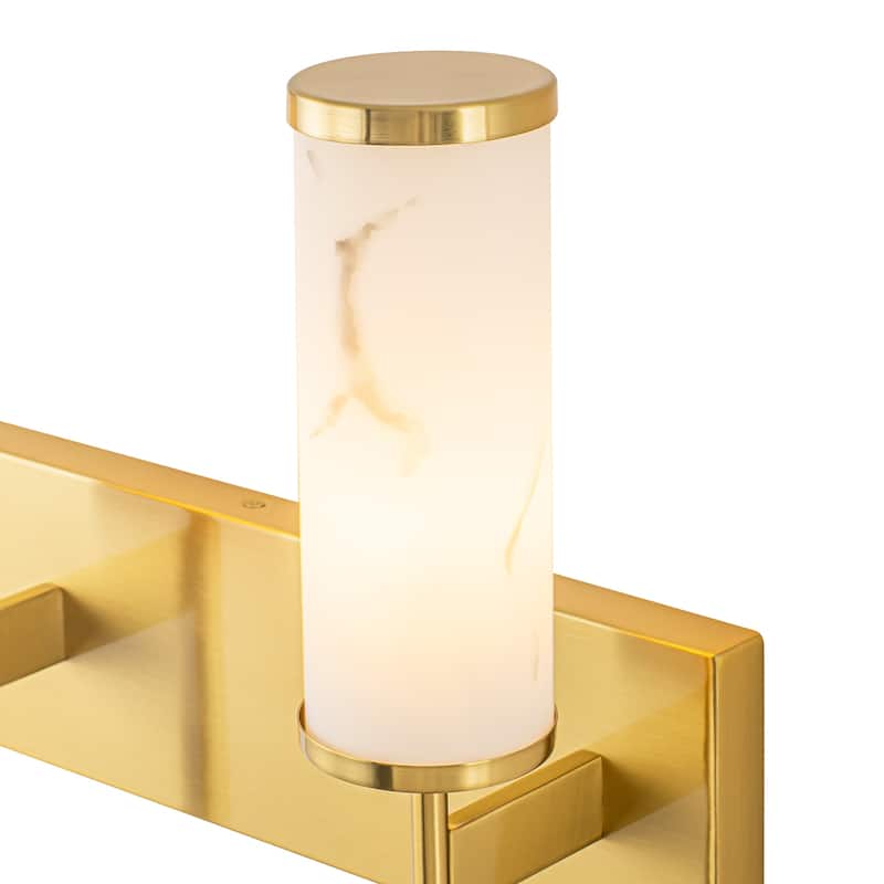 3-Light Gold Vanity Light Cylindrical Marble Crackle Glass Shades