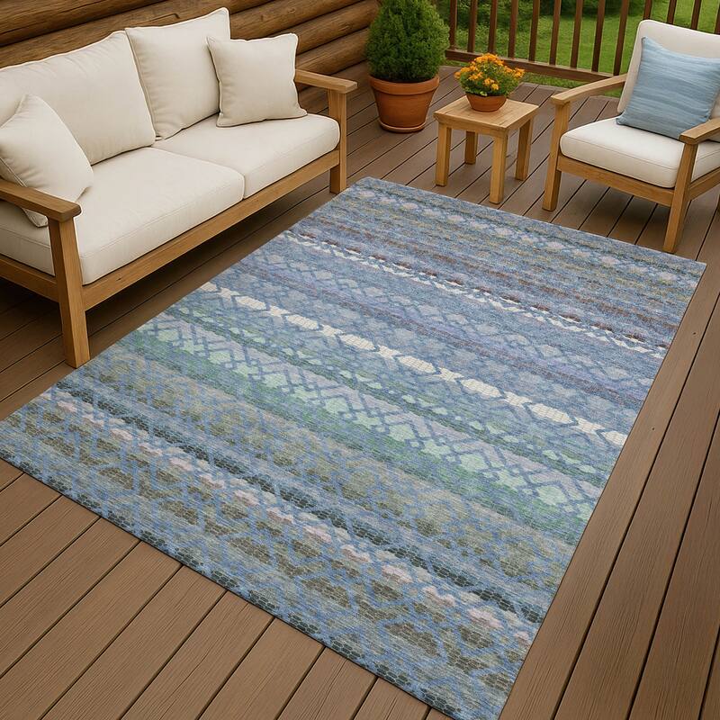 Machine Washable Indoor/ Outdoor Cabo Stripe Chantille Rug