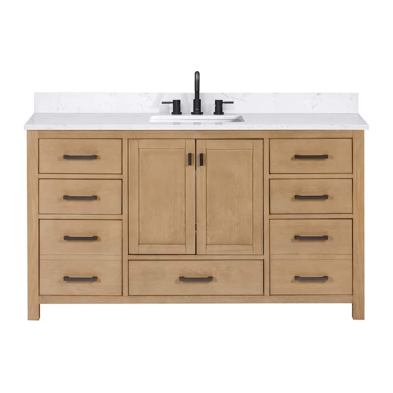 Avanity Modero 61 in. Single Vanity Combo in Matte Black finish and Cala White Engineered Stone Top