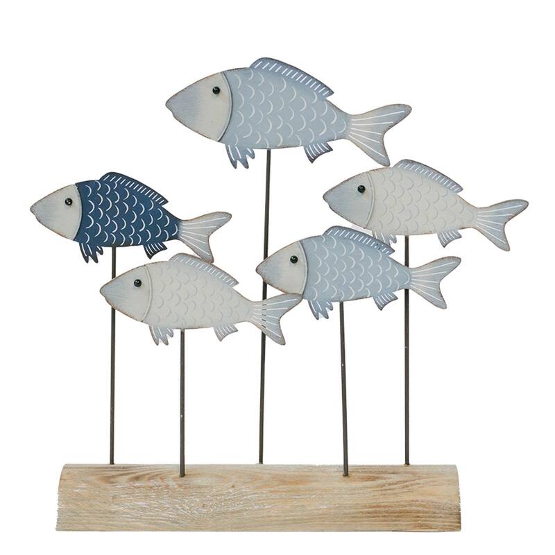 Metal Fishes On Wooden Base Decoration