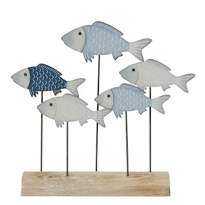 Metal Fishes On Wooden Base Decoration
