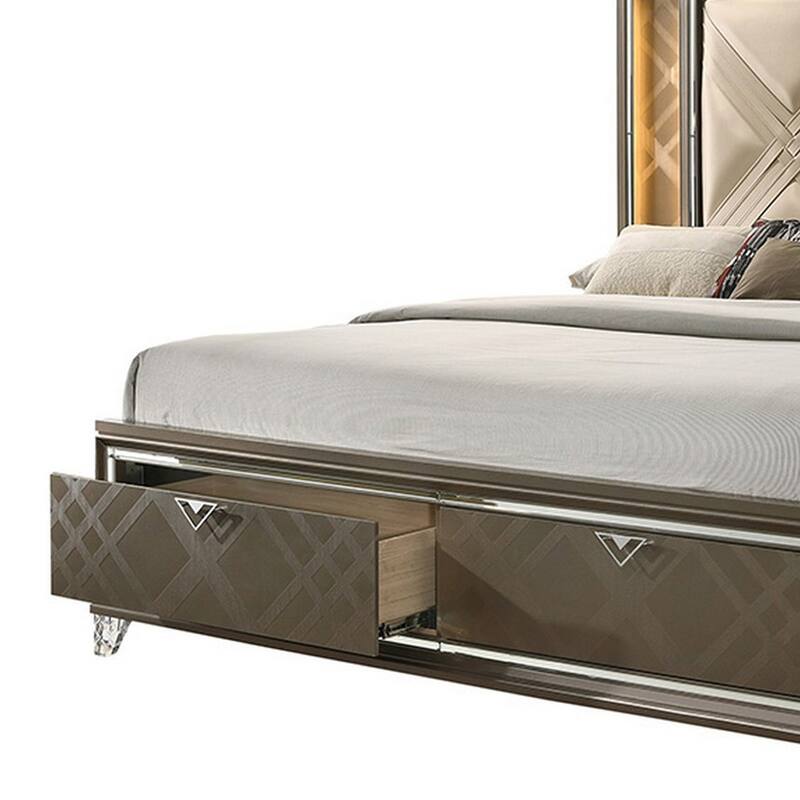Full Bed with 2 Drawers and Padded Headboard, Brown