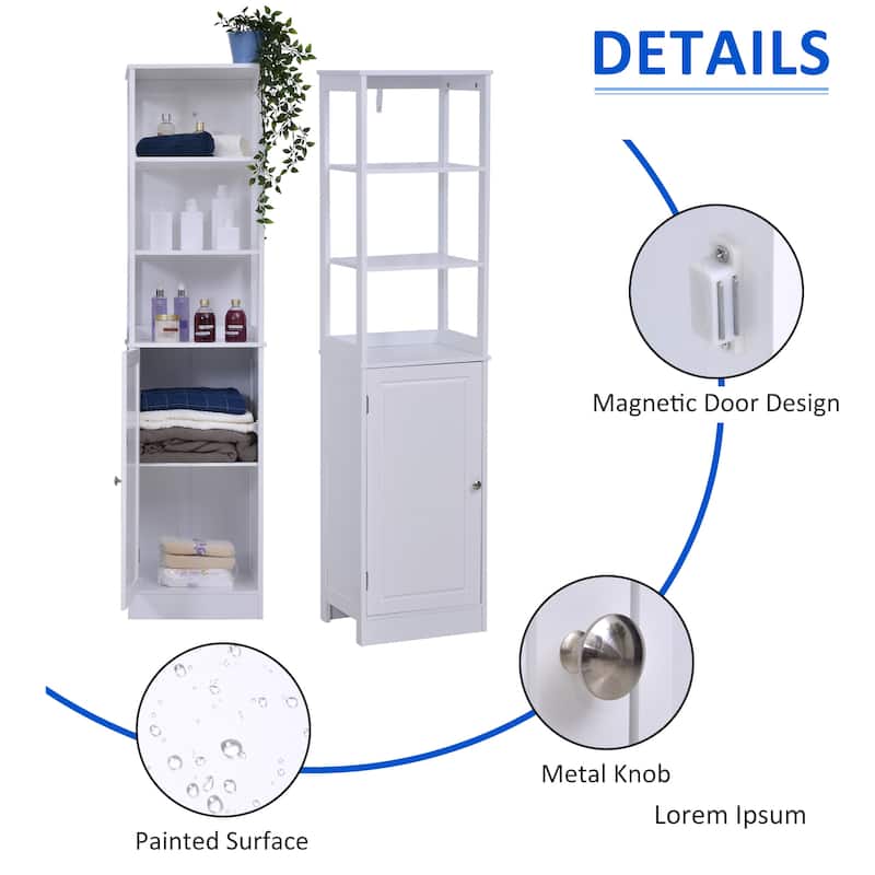 kleankin Freestanding Bathroom Tall Storage Cabinet Organizer Tower with Open Shelves & Compact Design