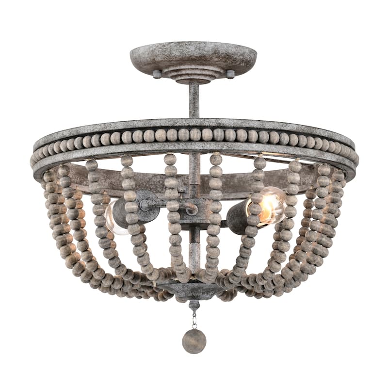 Pocany 16 Inch Bohemian Style Semi Flush Mount Antique Grey Finish