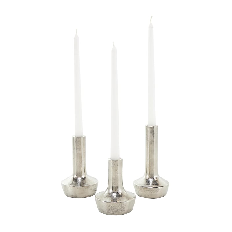 Aluminum Metal Decorative Candle Holder with Rounded Bases - Set of 3 Silver - Roche River Decor - Silver