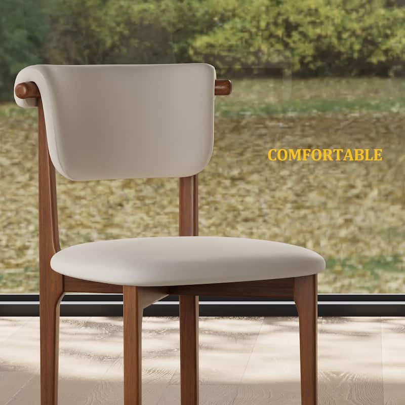 Modern Not Assembled Need Faux Leather Dining chairs, Beige, Solid Wood legs, Mid Century Kitchen Chairs for Diningroom