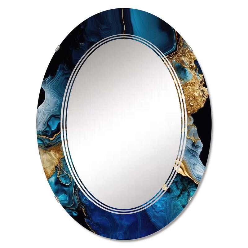 Designart 'Abstract Geode Gold And Blue Marble IV' Printed Abstract Marble Wall Mirror