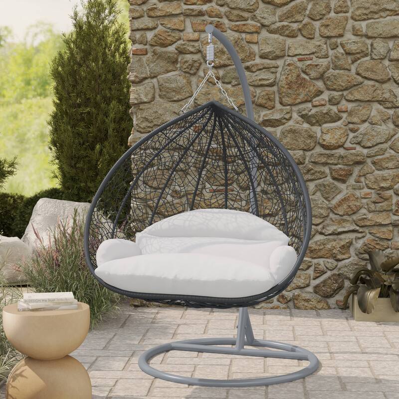 2-Person Egg Swing Chair in Grey Stainless Steel 2-Seater Porch Swing for Outdoor and Indoor - 77.95" Height