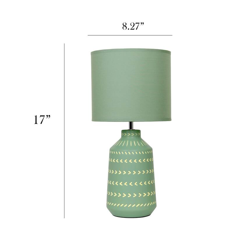 Tribal Style Hand Painted Ceramic Table Lamp with Drum Shade - 17" - Green