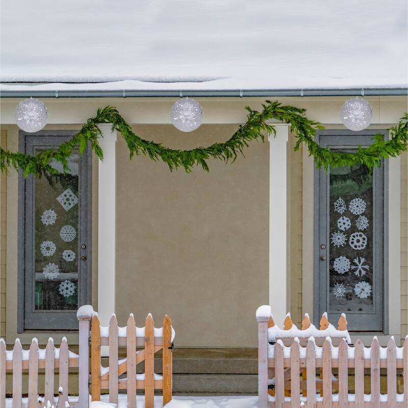 LED Crystal Sphere Hanging Christmas Decoration - 5" - White Lights - 2' White Wire