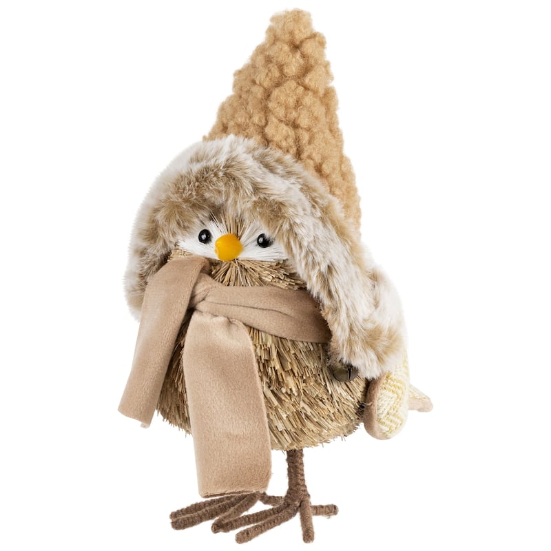 Woodland Bird in Winter Hat Christmas Figurine - 8"