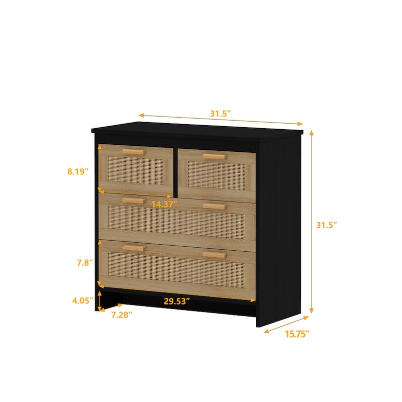 4 Drawers Rattan Cabinet, for Bedroom, Living Room, Hallways