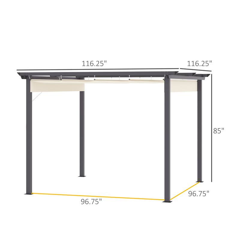 Outsunny 10' x 10' Retractable Pergola Canopy Patio Gazebo Sun Shelter with Aluminum Frame for Outdoors, Cream White